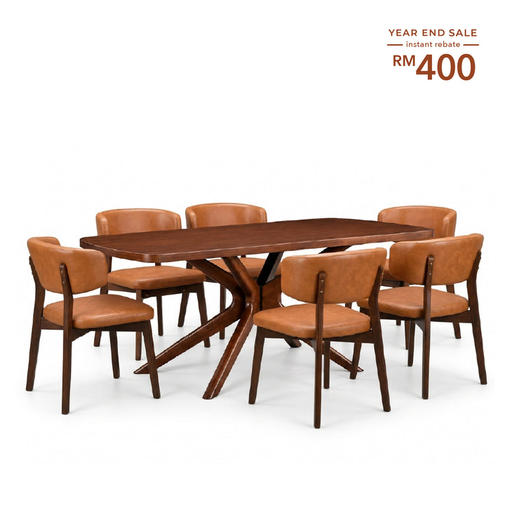 FINNICK Wood Dining Set Light Brown