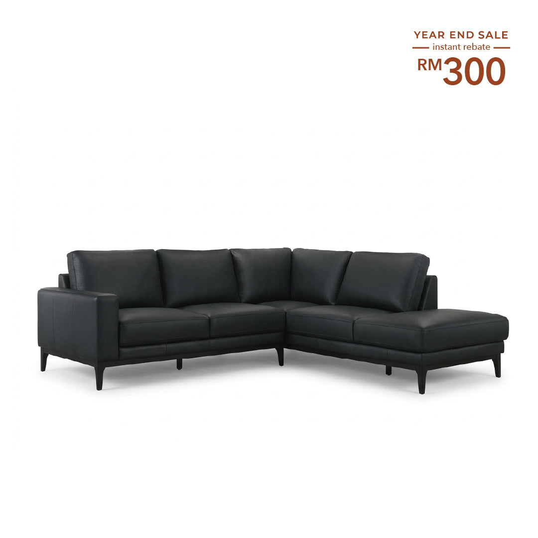 LYE Full Leather Corner Sofa Black