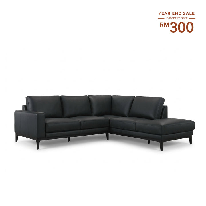 LYE Full Leather Corner Sofa Black