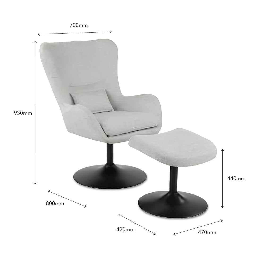 LANCE Leisure Chair Light Grey with Ottoman