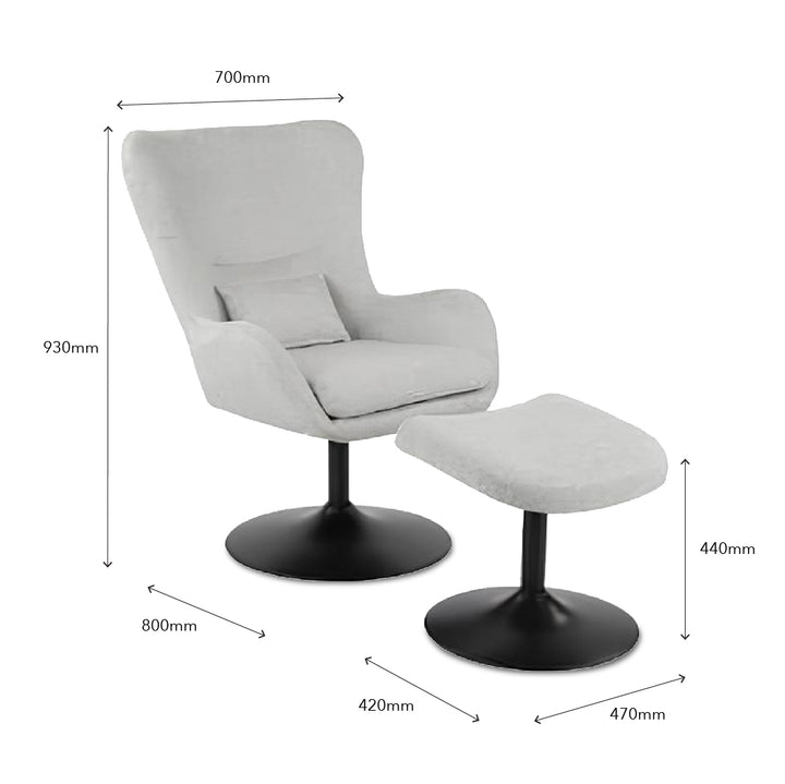 LANCE Leisure Chair Light Grey with Ottoman