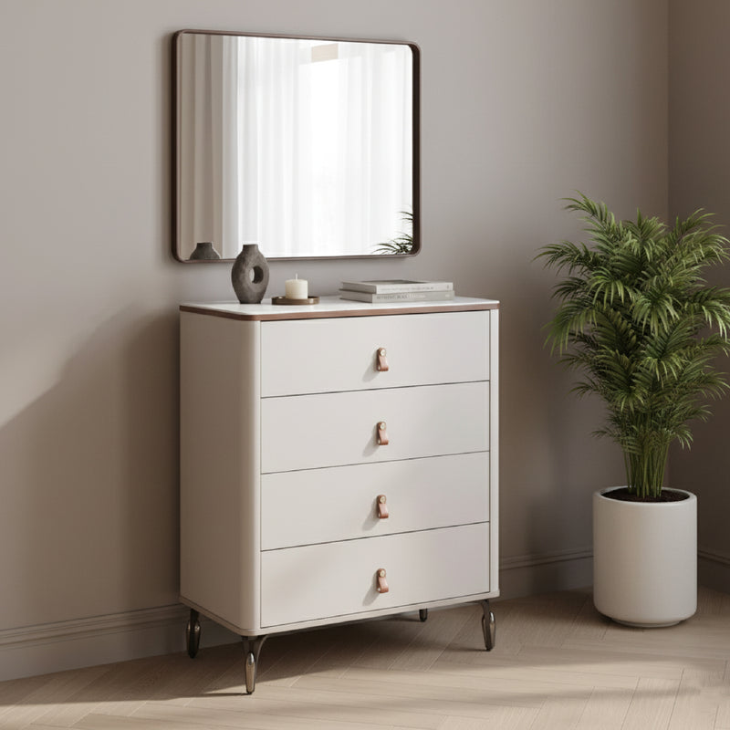 LECCEE Chest of Drawers with Marble-Printed Glass Top