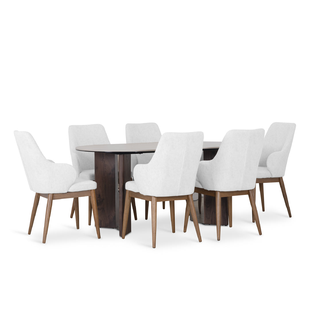 PRESTON II Natural Stone Oval Dining Set