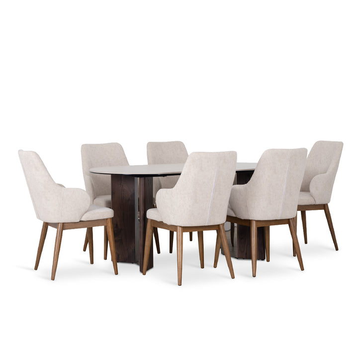 PRESTON Natural Stone Oval Dining Set