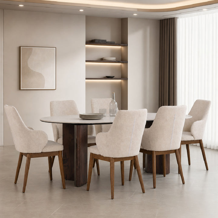 PRESTON Natural Stone Oval Dining Set