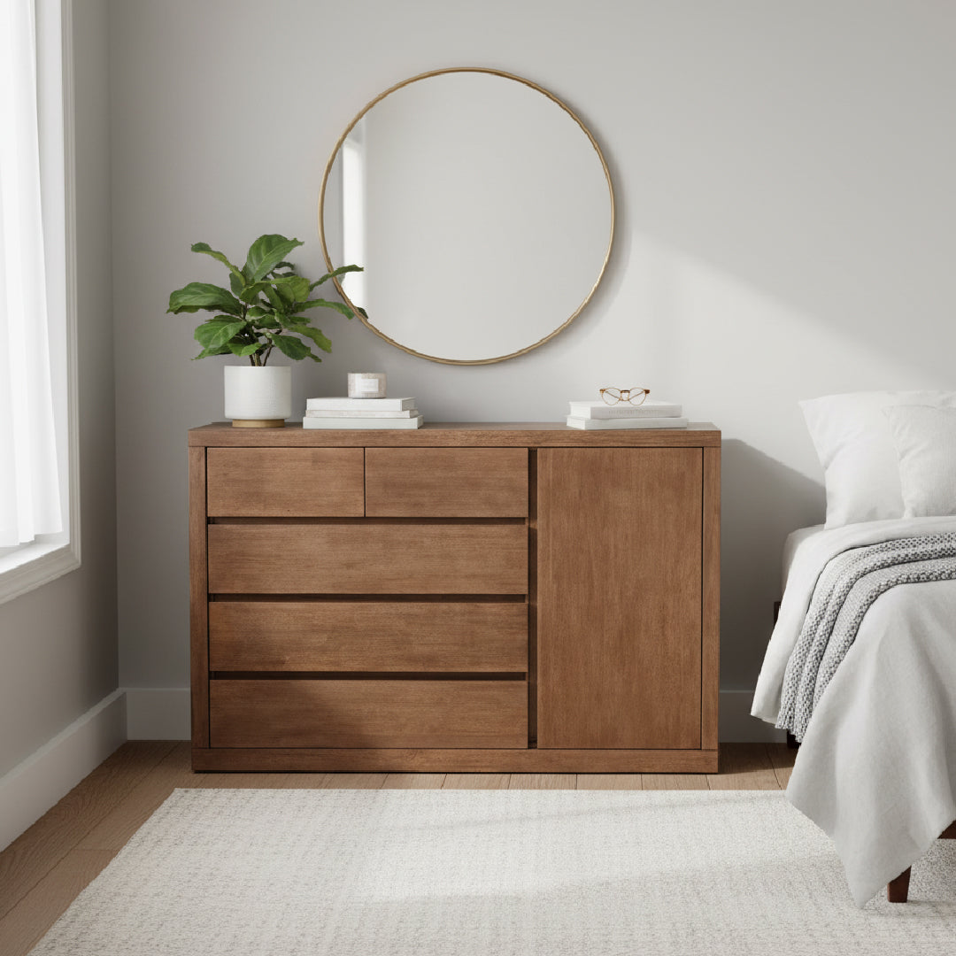 RAILEY 5 Drawer & 1 Door Solid Wood Chest of Drawers