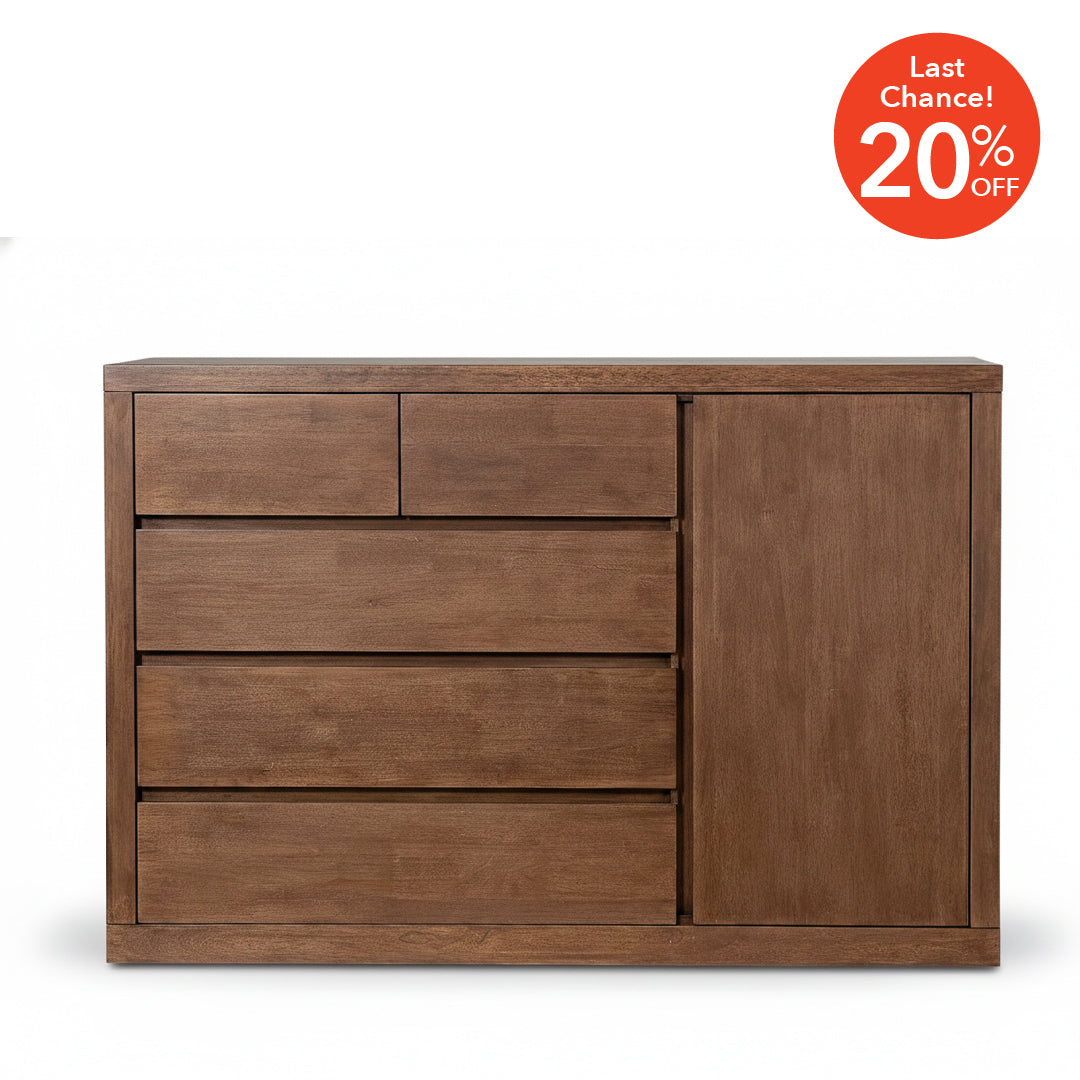 RAILEY 5 Drawer & 1 Door Solid Wood Chest of Drawers