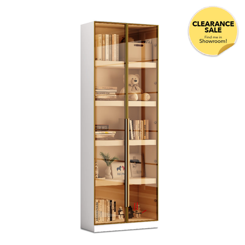 TOMBIRO Book Shelf White with Glass Door
