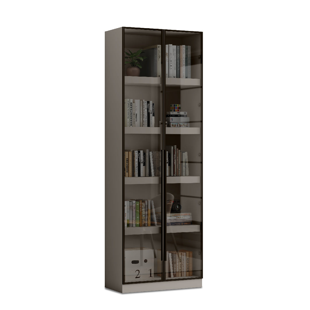 TOMBIRO Book Shelf Grey with Glass Door