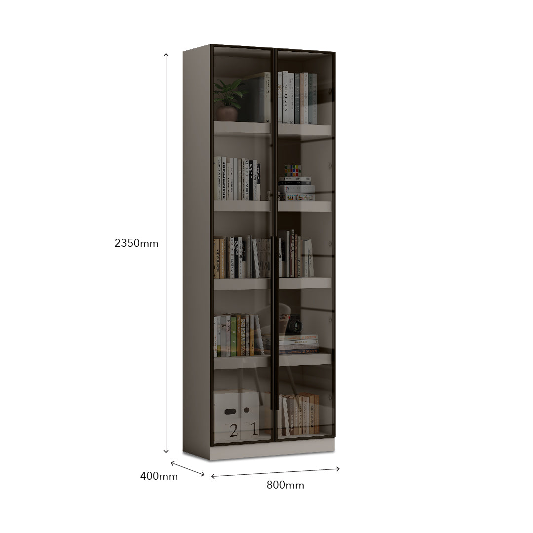 TOMBIRO Book Shelf Grey with Glass Door