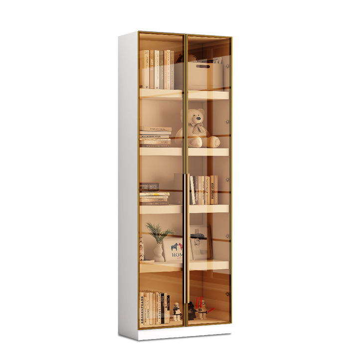 TOMBIRO Book Shelf White with Glass Door