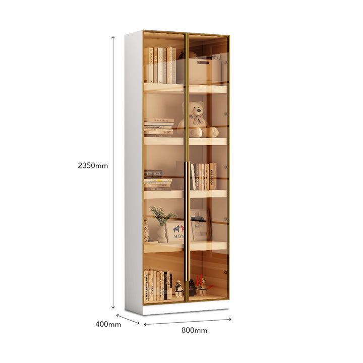 TOMBIRO Book Shelf White with Glass Door