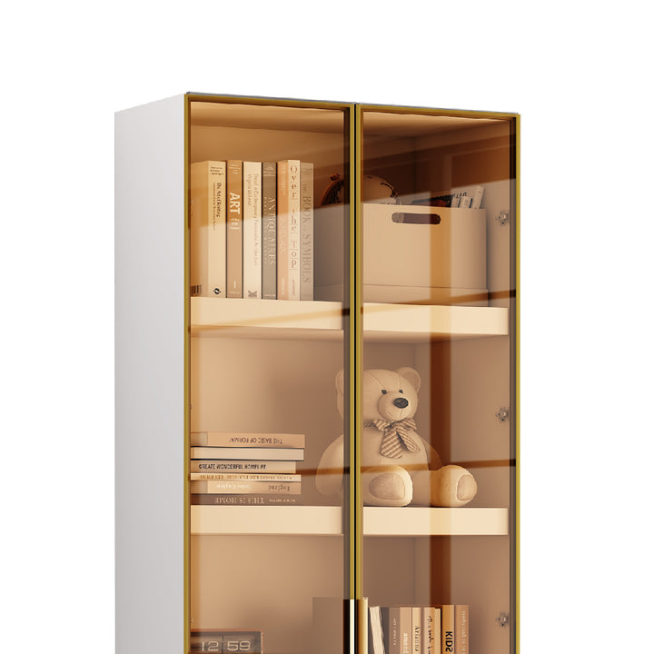 TOMBIRO Book Shelf White with Glass Door