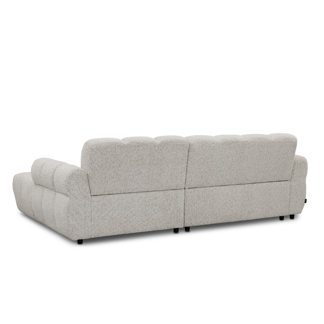 Back view of the light grey l-shape sofa on a white background.