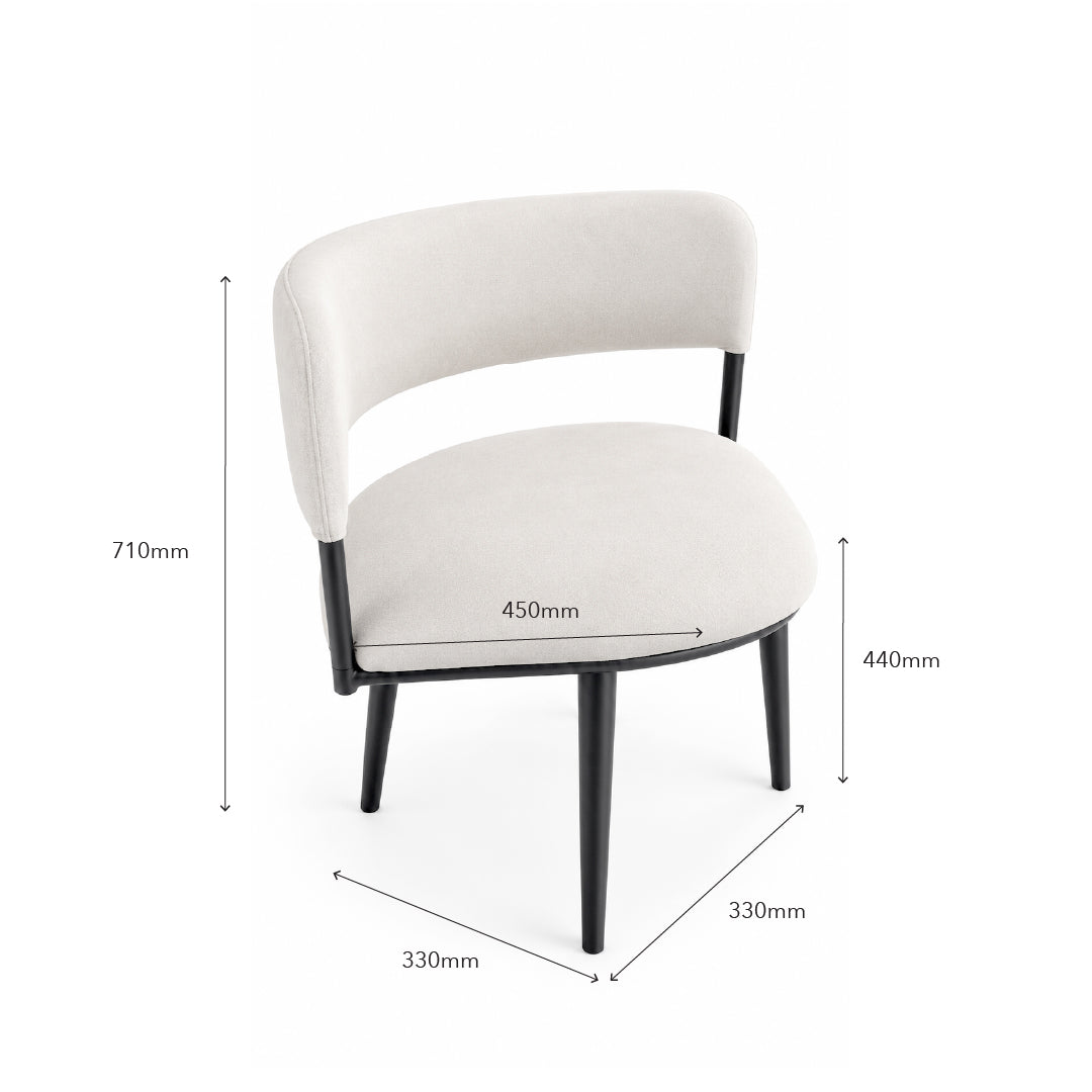 An upholstered accent chair shown with dimension callouts: 710mm height, 450mm seat width, 440mm back height, 330mm leg width, and 330mm leg length, on a white background.