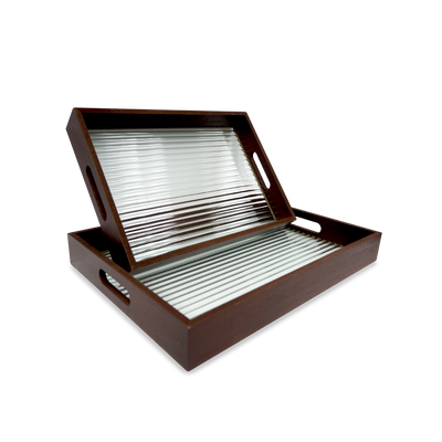 Wooden Tray Thick Stripes Glass