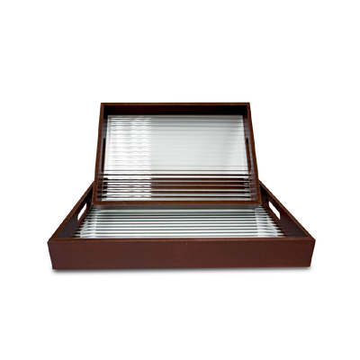 Wooden Tray Thick Stripes Glass