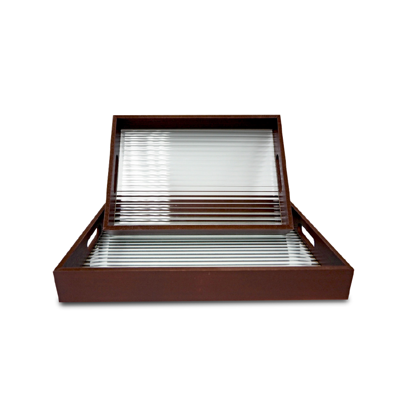 Wooden Tray Thick Stripes Glass