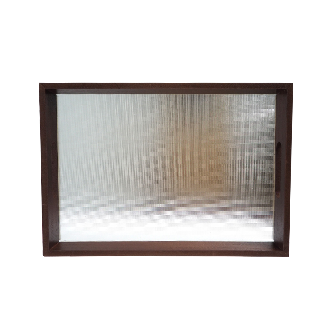 Wooden Tray Rectangular Frosted Glass