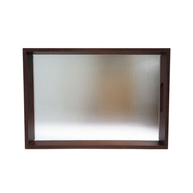 Wooden Tray Rectangular Frosted Glass