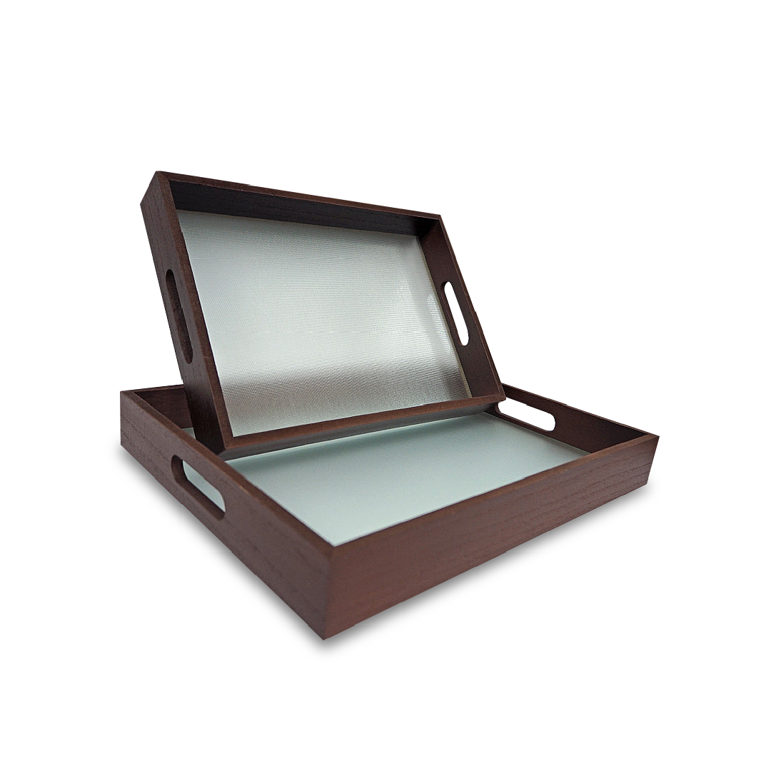 Wooden Tray Rectangular Frosted Glass