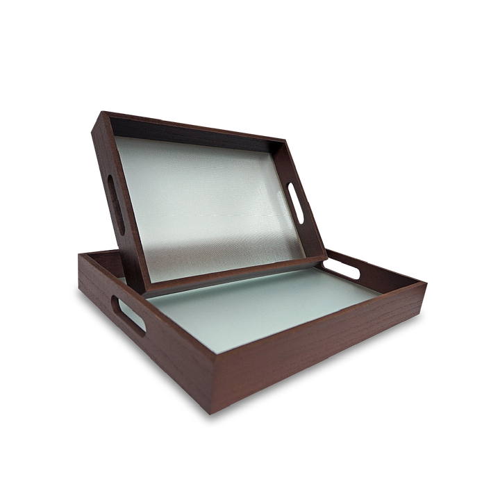 Wooden Tray Rectangular Frosted Glass