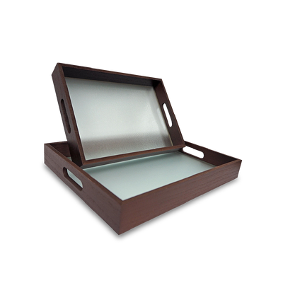 Wooden Tray Rectangular Frosted Glass