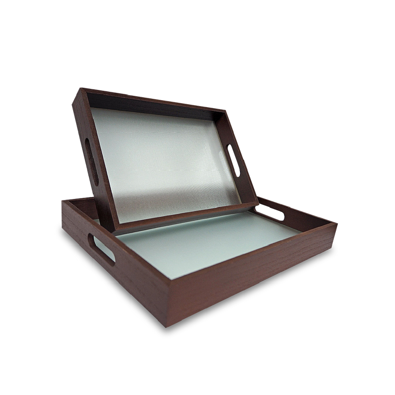 Wooden Tray Rectangular Frosted Glass