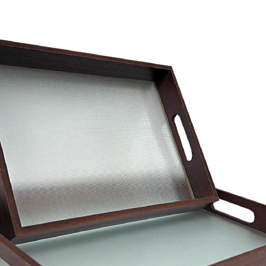 Wooden Tray Rectangular Frosted Glass