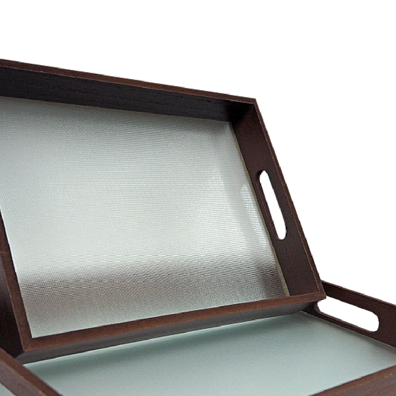 Wooden Tray Rectangular Frosted Glass