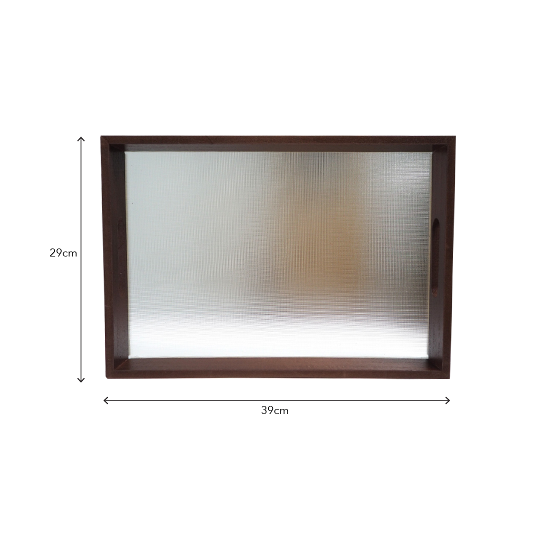 Wooden Tray Rectangular Frosted Glass