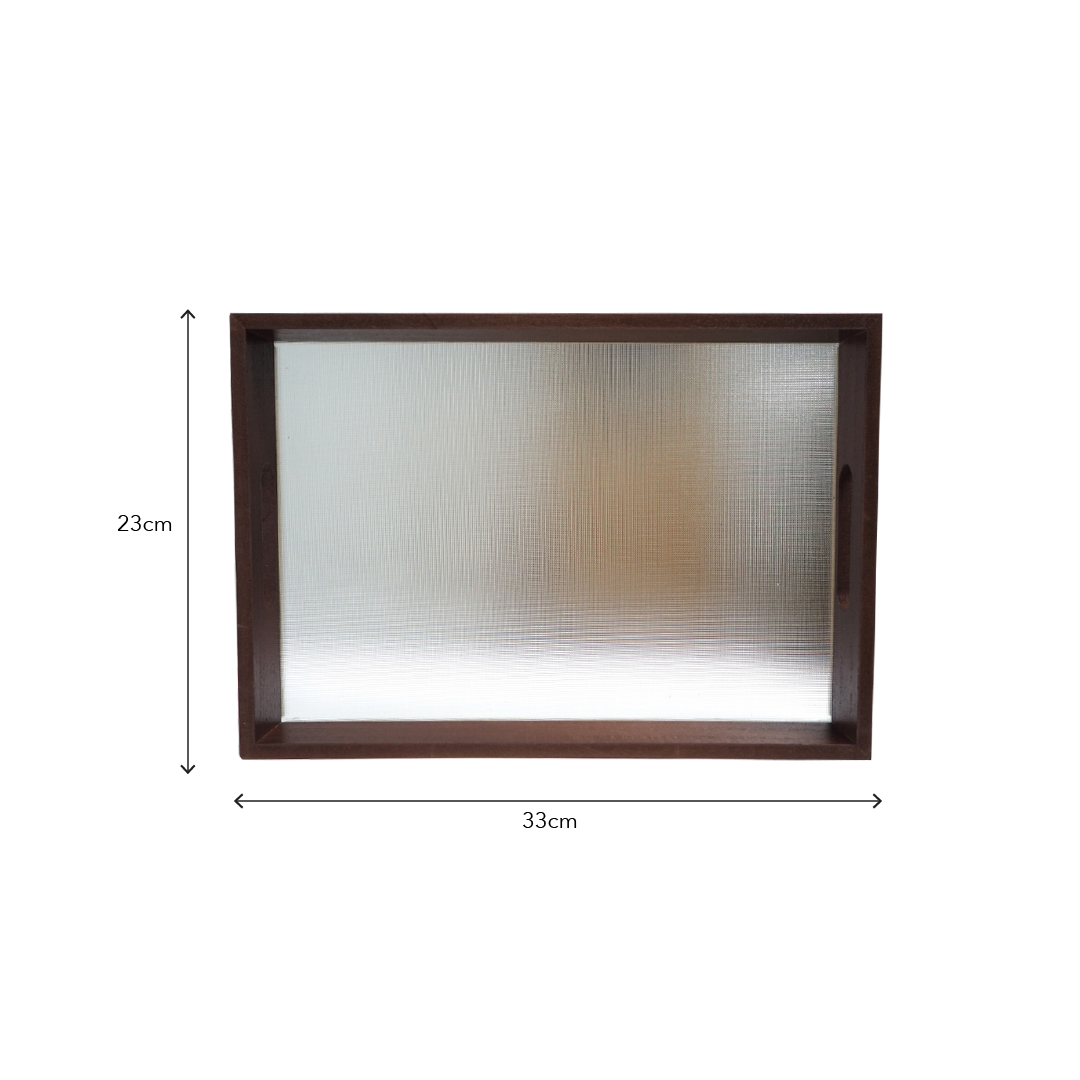 Wooden Tray Rectangular Frosted Glass