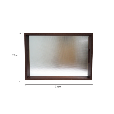 Wooden Tray Rectangular Frosted Glass