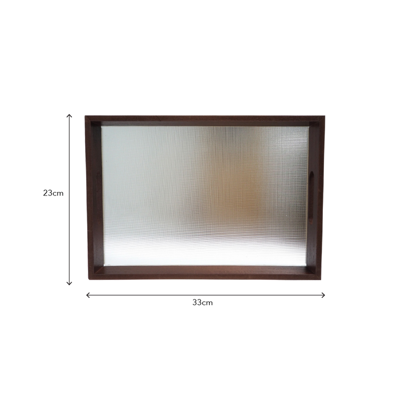 Wooden Tray Rectangular Frosted Glass