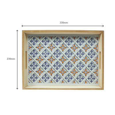 Wooden Tray Rhombus White Flower