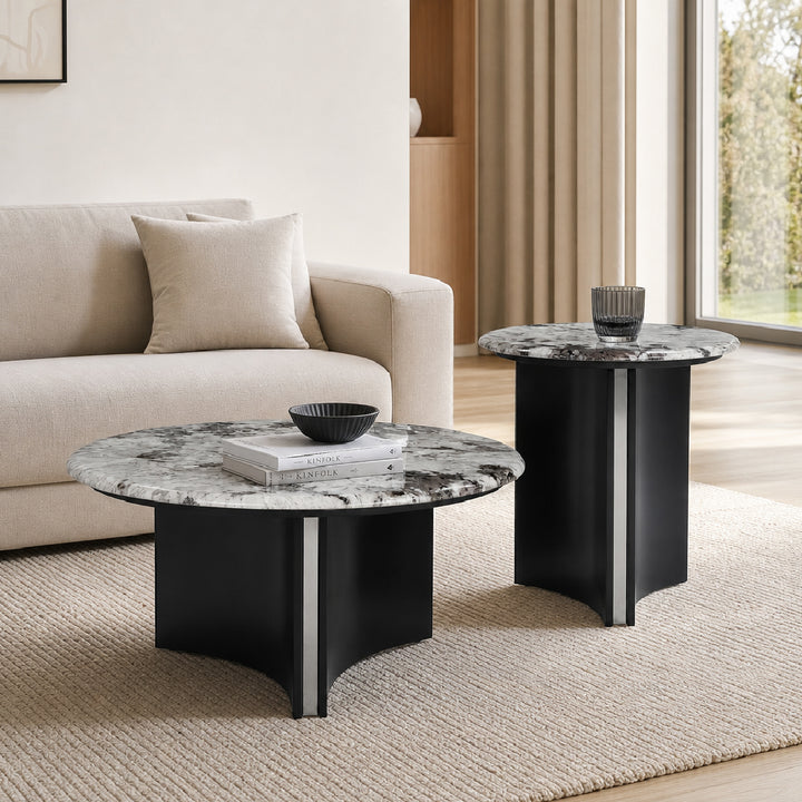 YITTO Marble Coffee Table Set White