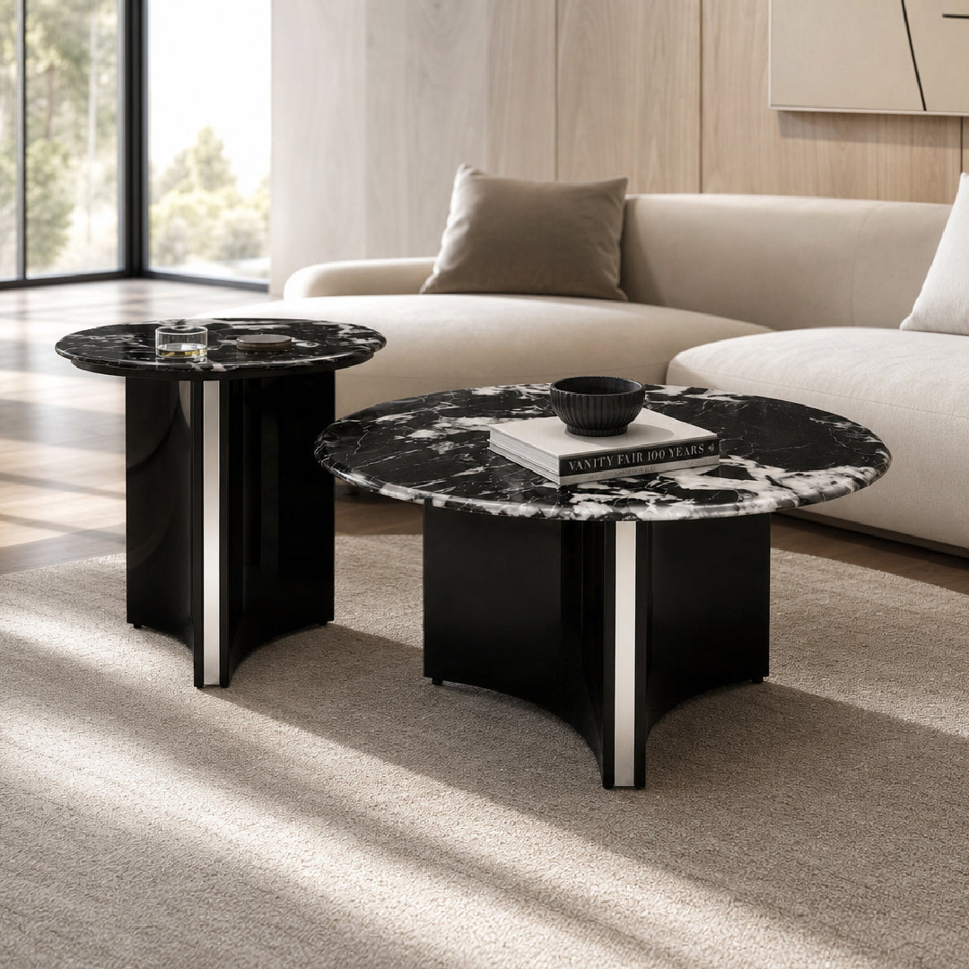 YITTO Marble Coffee Table Set Black