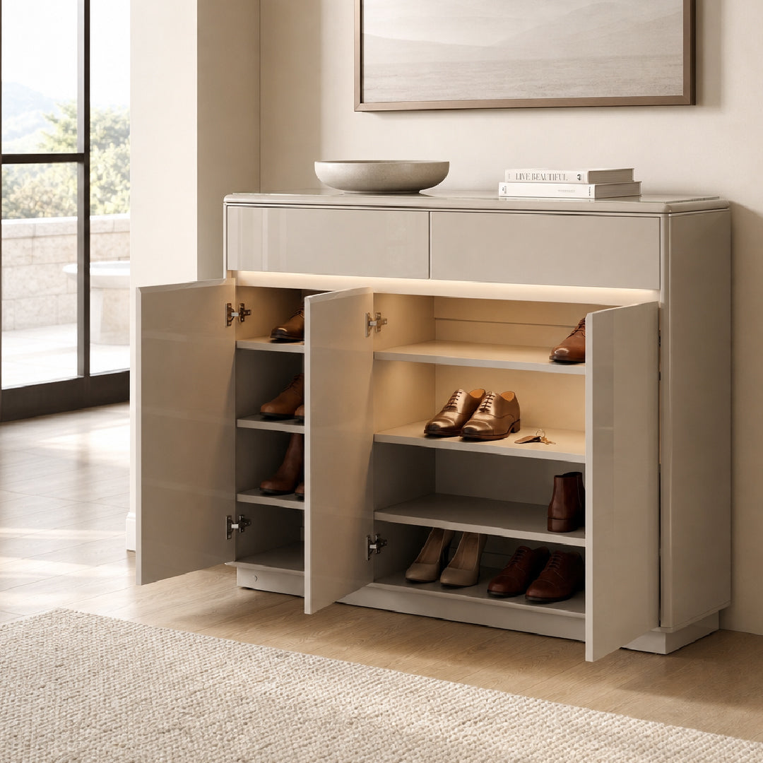 YOSNU 3 Door Shoe Cabinet with Motion Sensor LED Light