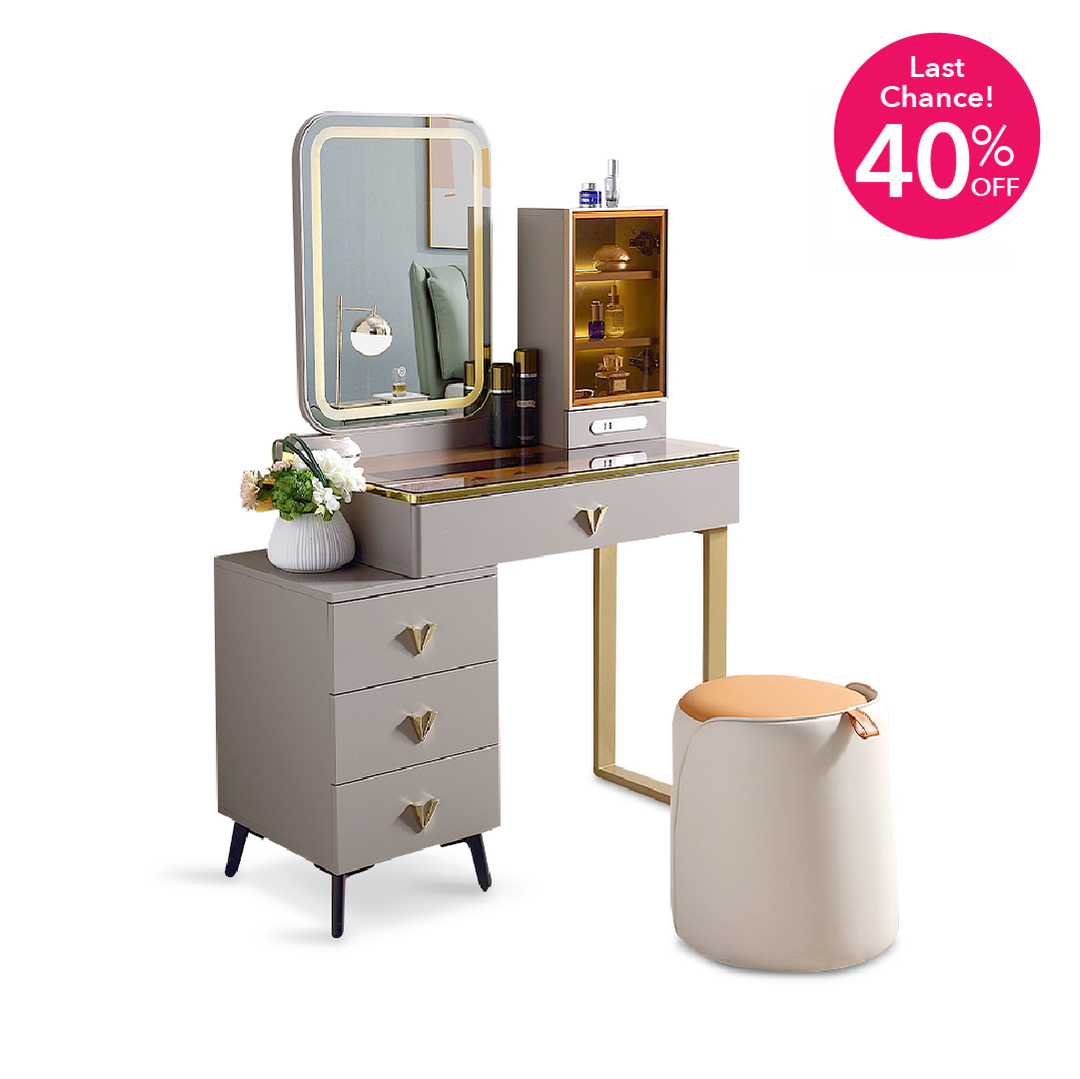 ZANDEYA LED Mirror Dresser with Stool
