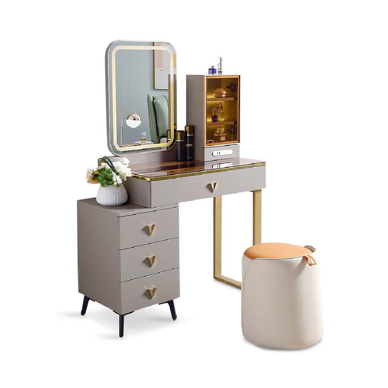ZANDEYA LED Mirror Dresser with Stool