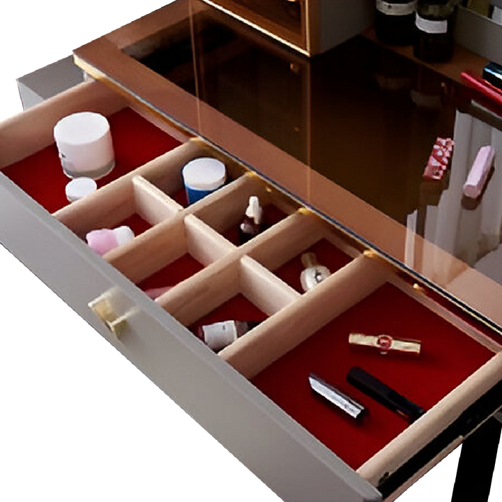 ZANDEYA LED Mirror Dresser with Stool