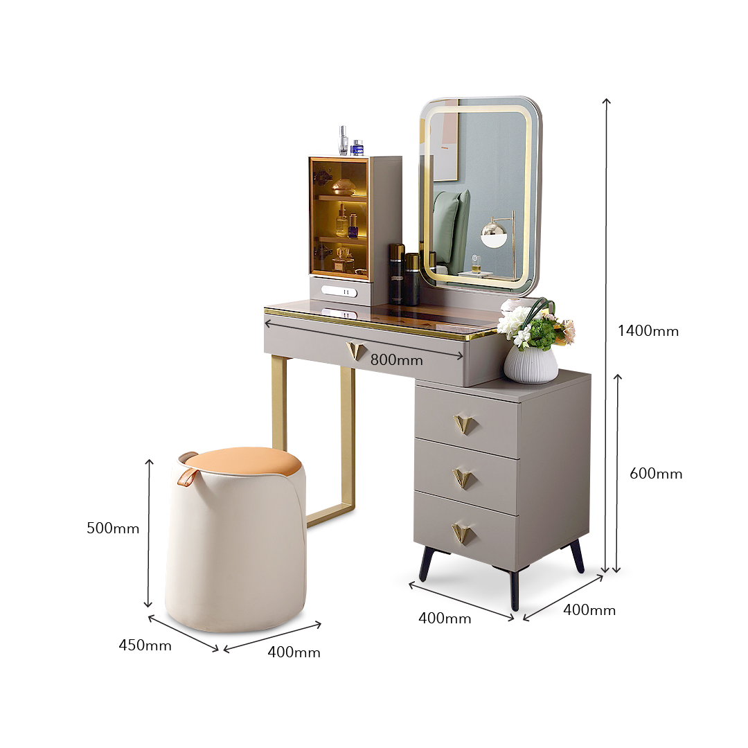 ZANDEYA LED Mirror Dresser with Stool