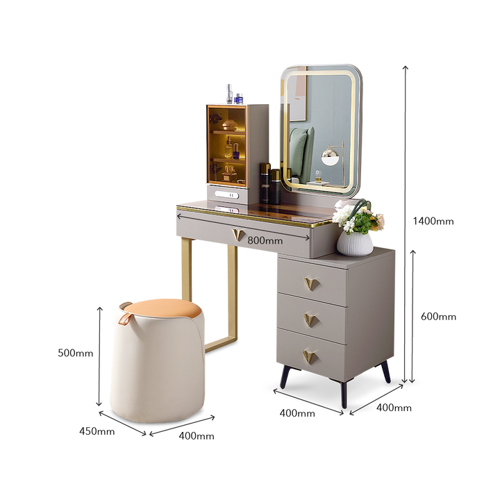 ZANDEYA LED Mirror Dresser with Stool