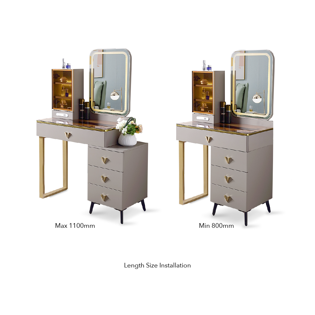 ZANDEYA LED Mirror Dresser with Stool