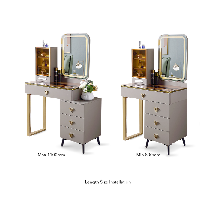 ZANDEYA LED Mirror Dresser with Stool