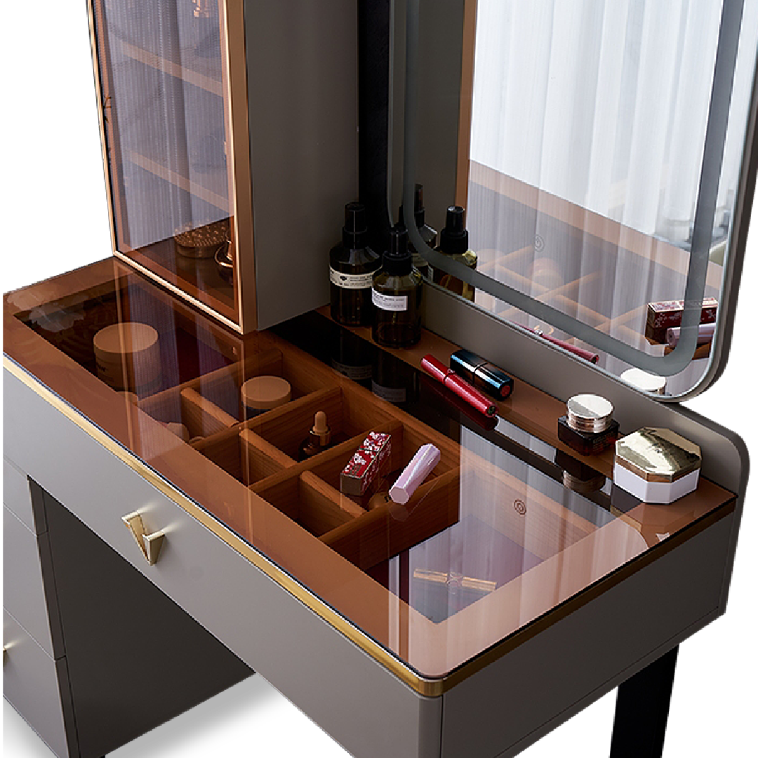 ZANDEYA LED Mirror Dresser with Stool