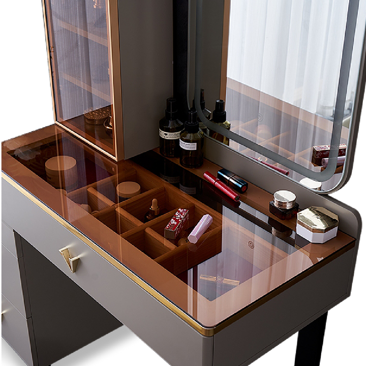 ZANDEYA LED Mirror Dresser with Stool