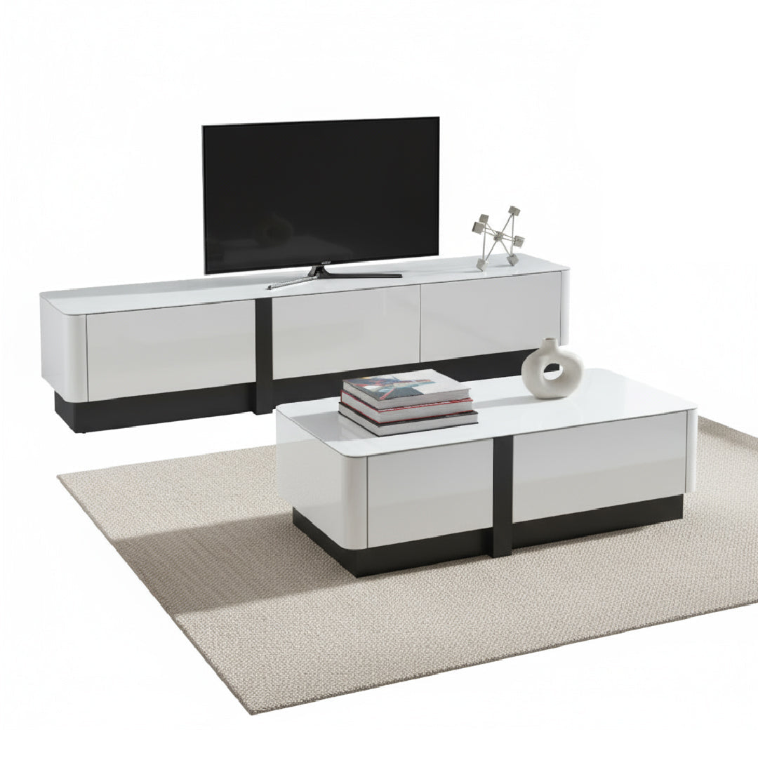 BREY Tempered Glass TV Cabinet and Coffee Table