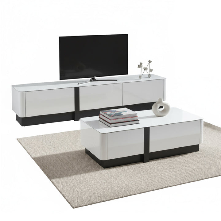 BREY Tempered Glass TV Cabinet and Coffee Table