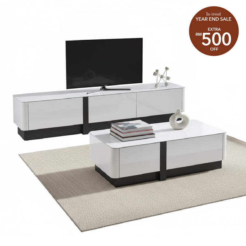 BREY Tempered Glass TV Cabinet and Coffee Table